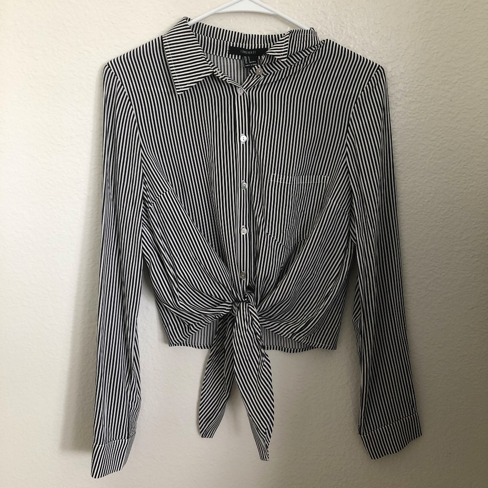 Forever 21 Black and White Striped Blouse